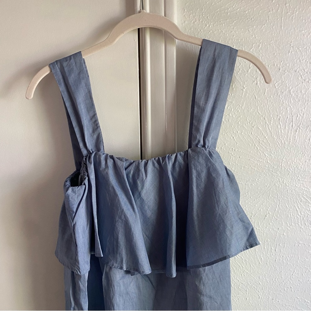 Who What Wear Tiered Chambray Blue Tank Top - Picture 2 of 16